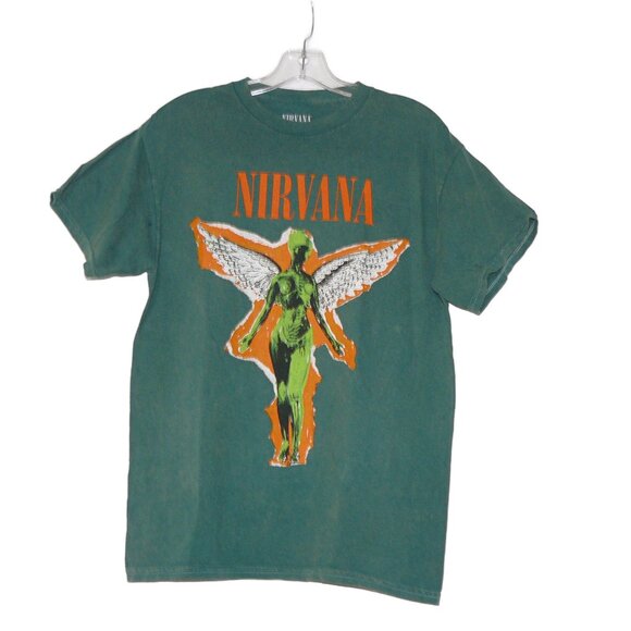 Nirvana In Utero Angel Graphic T-Shirt Green Distressed NWOT Size Medium - Picture 1 of 5